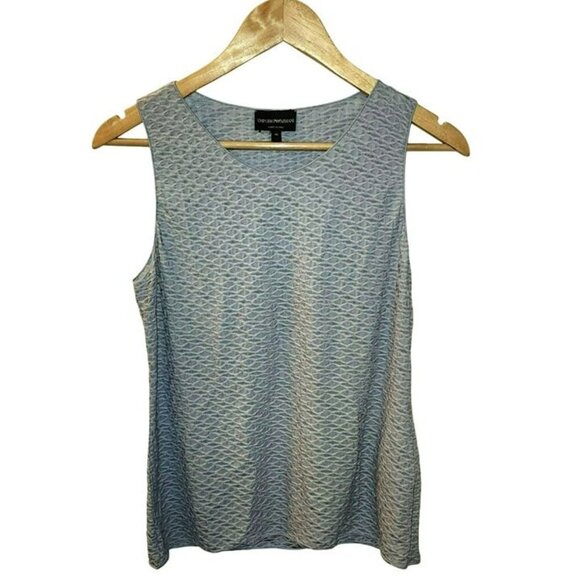 Emporio Armani US10 EU 46 Viscose Blue/Gray Textured Tank with Mild Shimmer - Picture 1 of 4